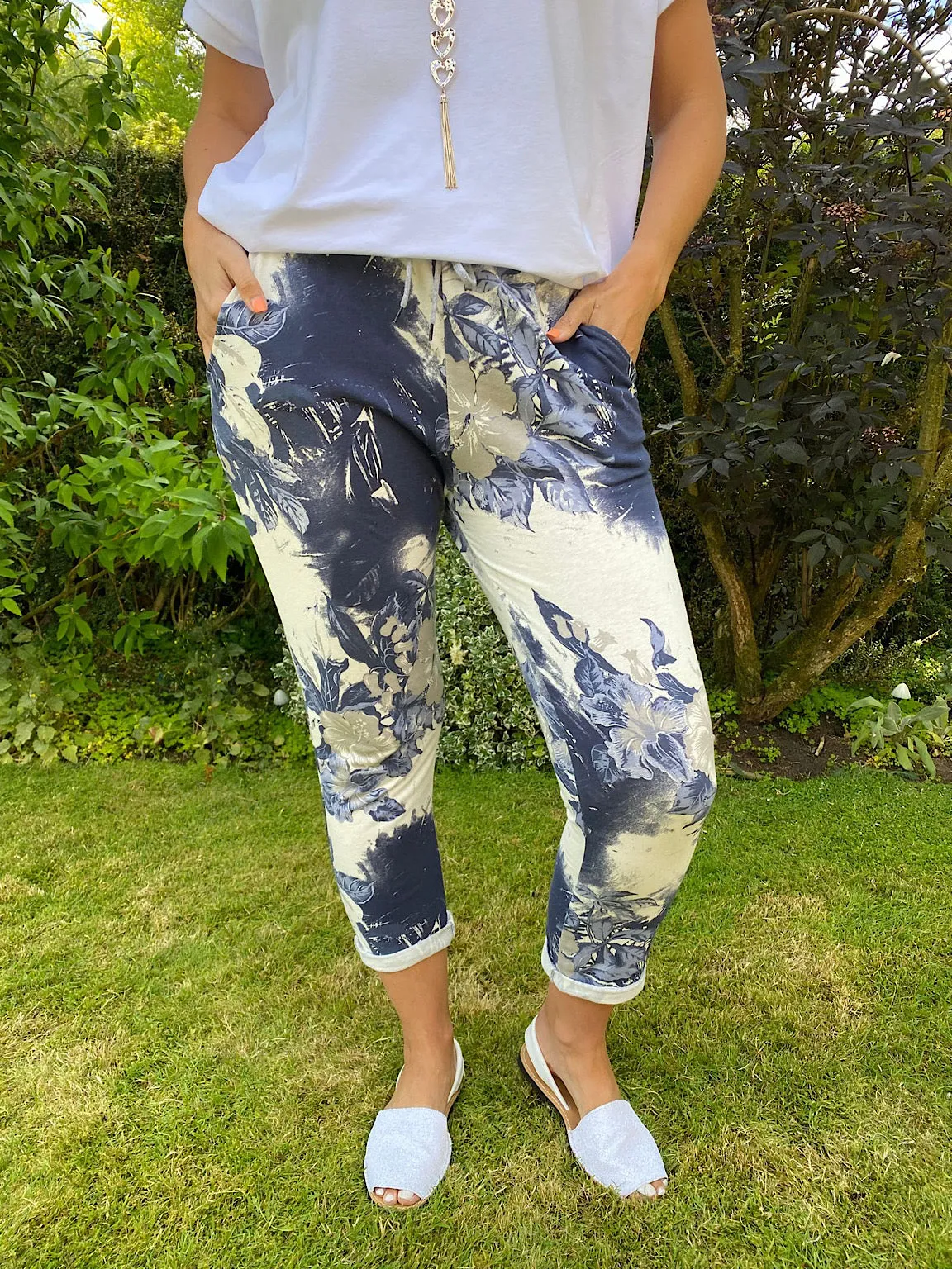 Printed Navy Floral Joggers