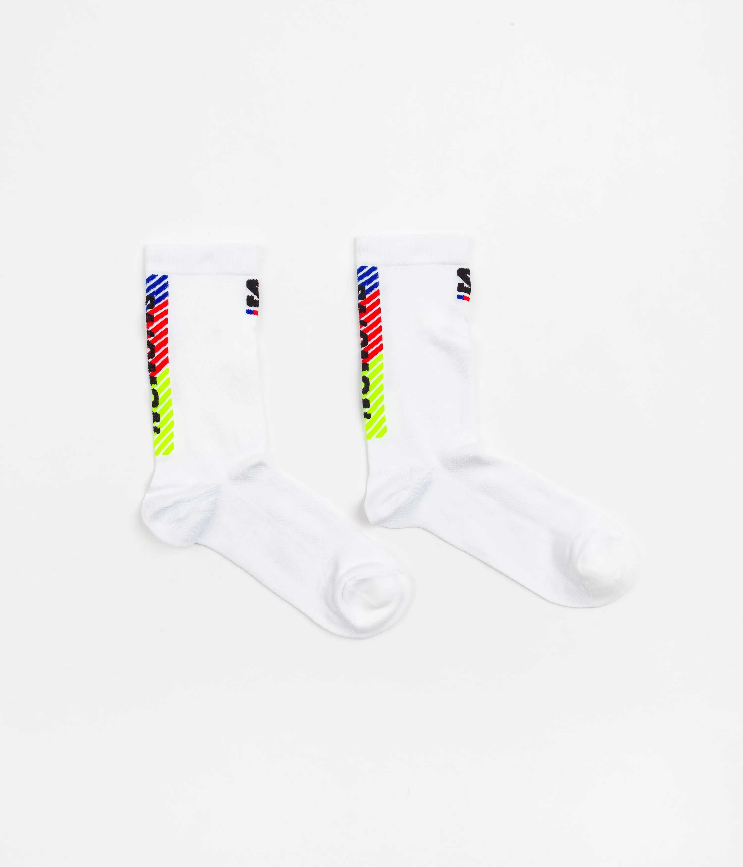 Salomon Pulse Race Flag Crew Socks - White / Fiery Red / Safety Yellow