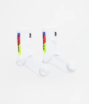 Salomon Pulse Race Flag Crew Socks - White / Fiery Red / Safety Yellow