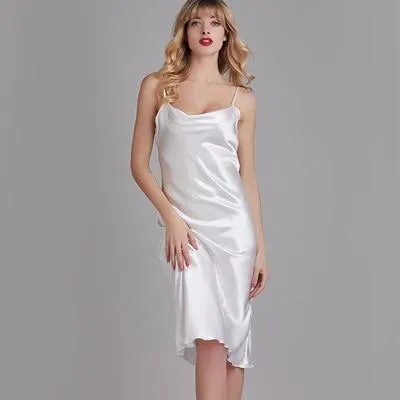 Sexy Women's Summer Elegant Silk Satin Long Nightgown Sleepshirt Sleepwear