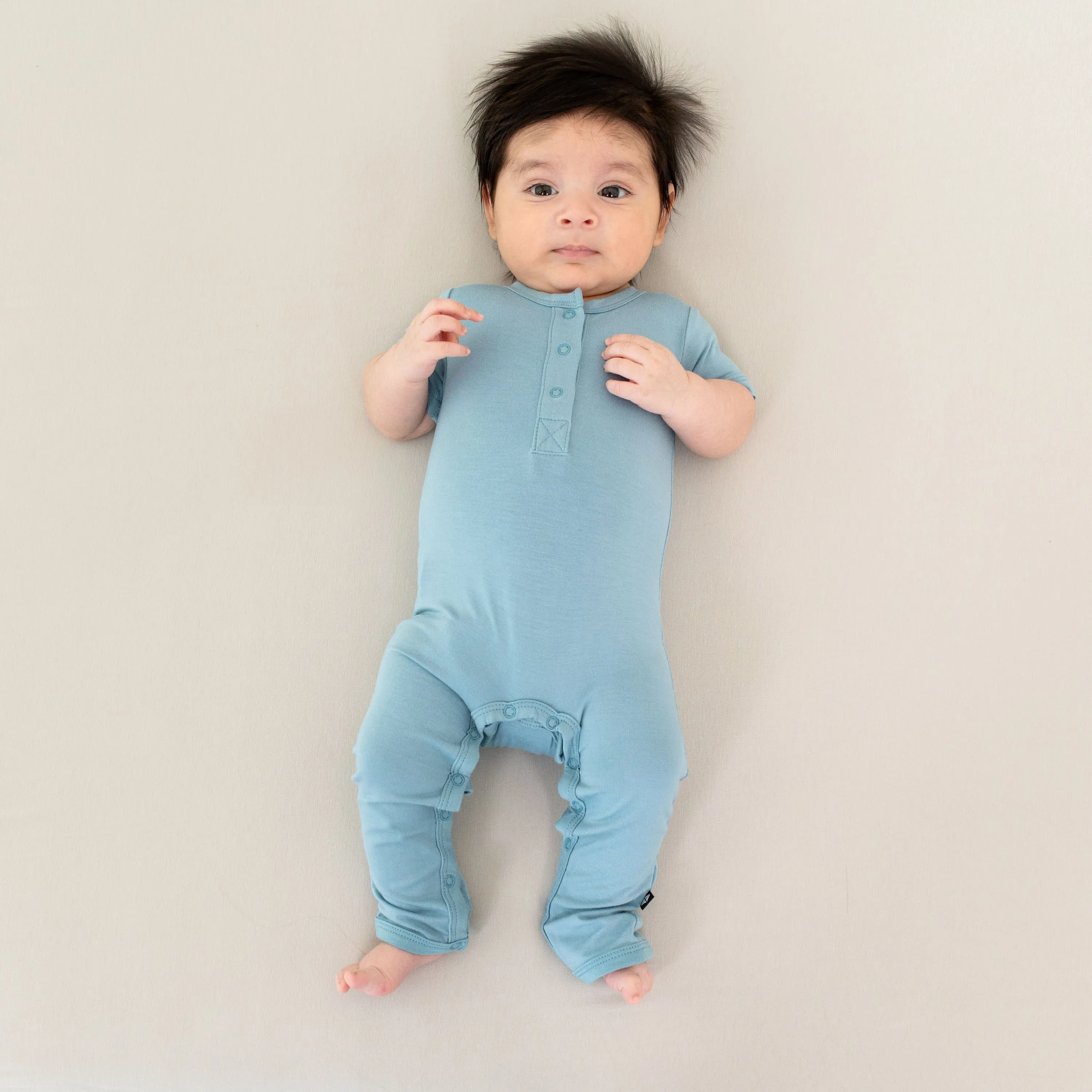 Short Sleeve Romper in Dusty Blue