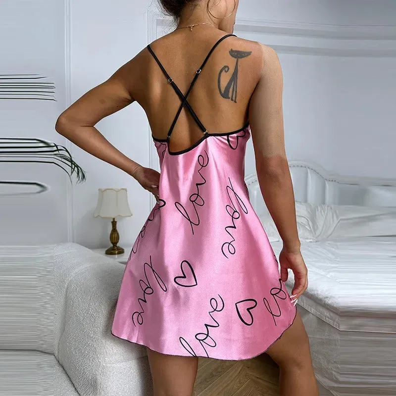 Silk Satin Women's Nightgown Sleeveless Cross Back Sleepwear