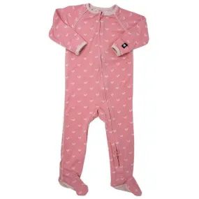 Sweet Bamboo- Polka Hearts Pink Zipper Footie