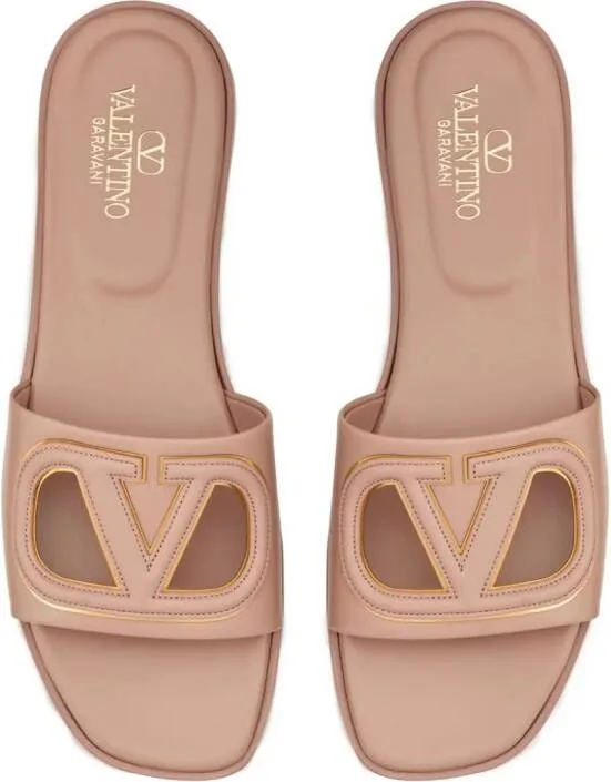 Valentino Garavani Vlogo Signature leather slides Neutrals