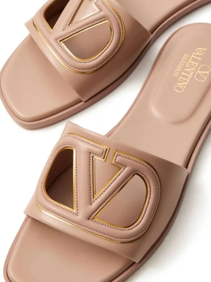 Valentino Garavani Vlogo Signature leather slides Neutrals