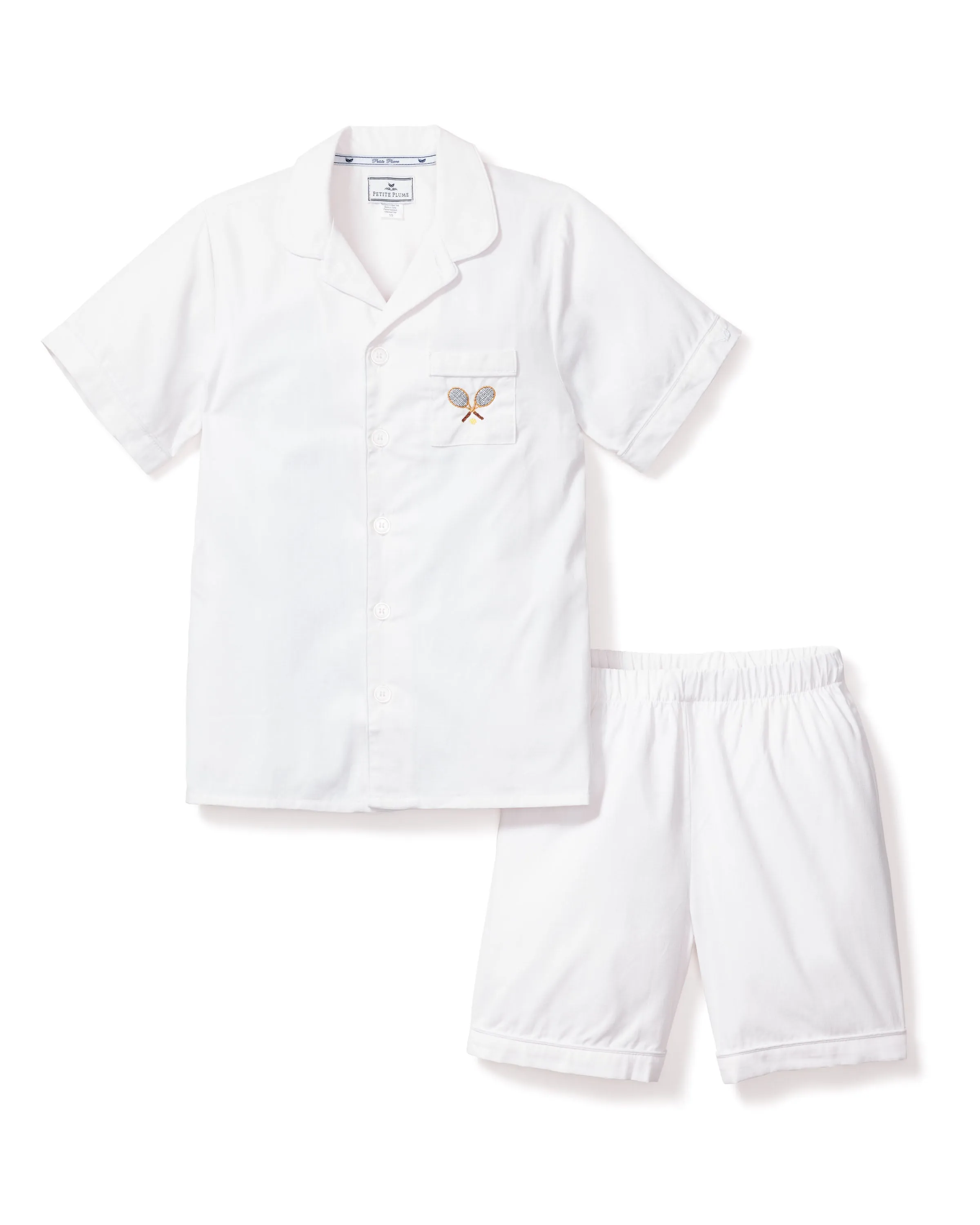 White Short Pajama Set - Tennis Racket