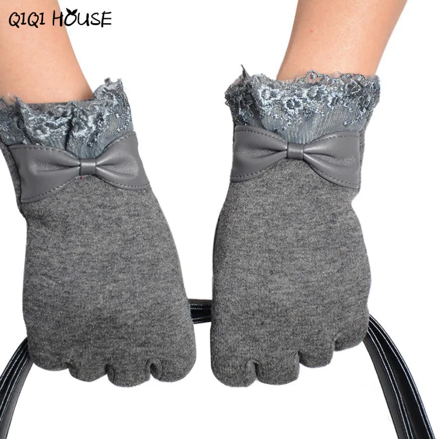 Women Gloves Winter Hand Warmer Lace Bow Driving Gloves Elegant Warm Outwear Gloves Kadin Eldiven#B920 SM6