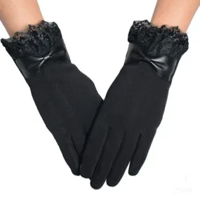 Women Gloves Winter Hand Warmer Lace Bow Driving Gloves Elegant Warm Outwear Gloves Kadin Eldiven#B920 SM6