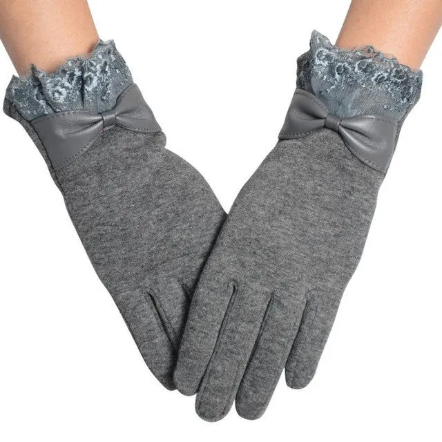 Women Gloves Winter Hand Warmer Lace Bow Driving Gloves Elegant Warm Outwear Gloves Kadin Eldiven#B920 SM6