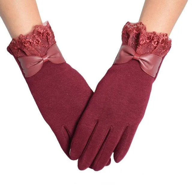 Women Gloves Winter Hand Warmer Lace Bow Driving Gloves Elegant Warm Outwear Gloves Kadin Eldiven#B920 SM6