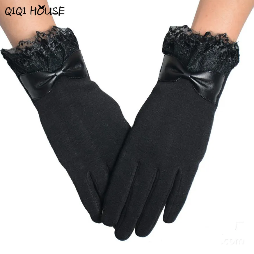 Women Gloves Winter Hand Warmer Lace Bow Driving Gloves Elegant Warm Outwear Gloves Kadin Eldiven#B920 SM6