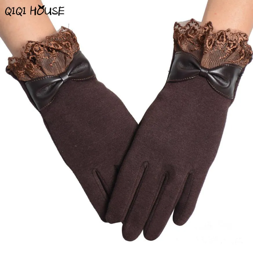 Women Gloves Winter Hand Warmer Lace Bow Driving Gloves Elegant Warm Outwear Gloves Kadin Eldiven#B920 SM6