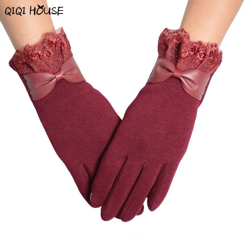 Women Gloves Winter Hand Warmer Lace Bow Driving Gloves Elegant Warm Outwear Gloves Kadin Eldiven#B920 SM6