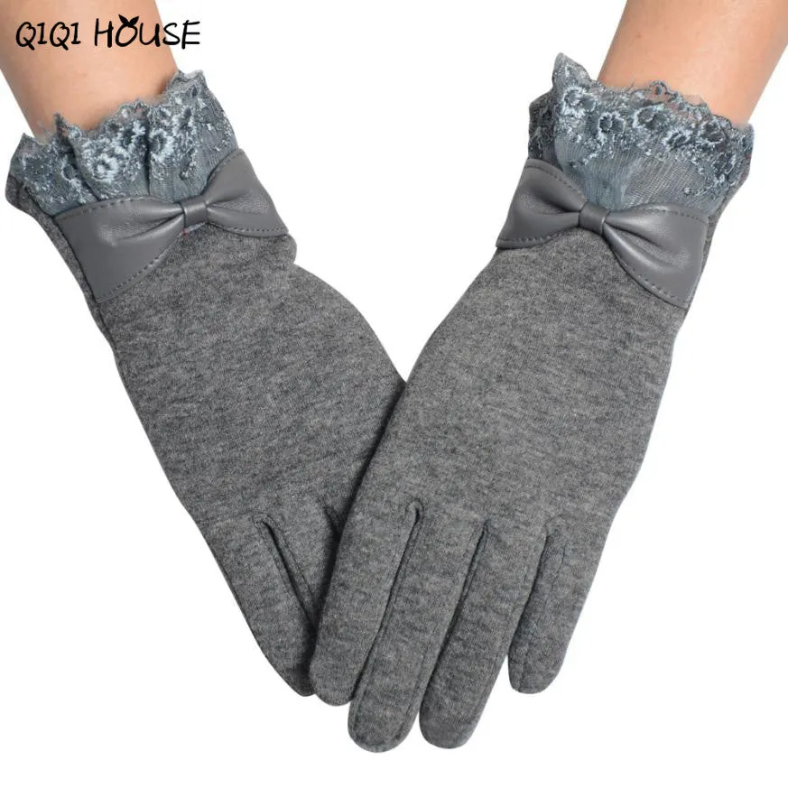 Women Gloves Winter Hand Warmer Lace Bow Driving Gloves Elegant Warm Outwear Gloves Kadin Eldiven#B920 SM6