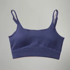 Women's Navy Blue Seamless Sports Workout Slim Fit Bra Top Yoga Shirt