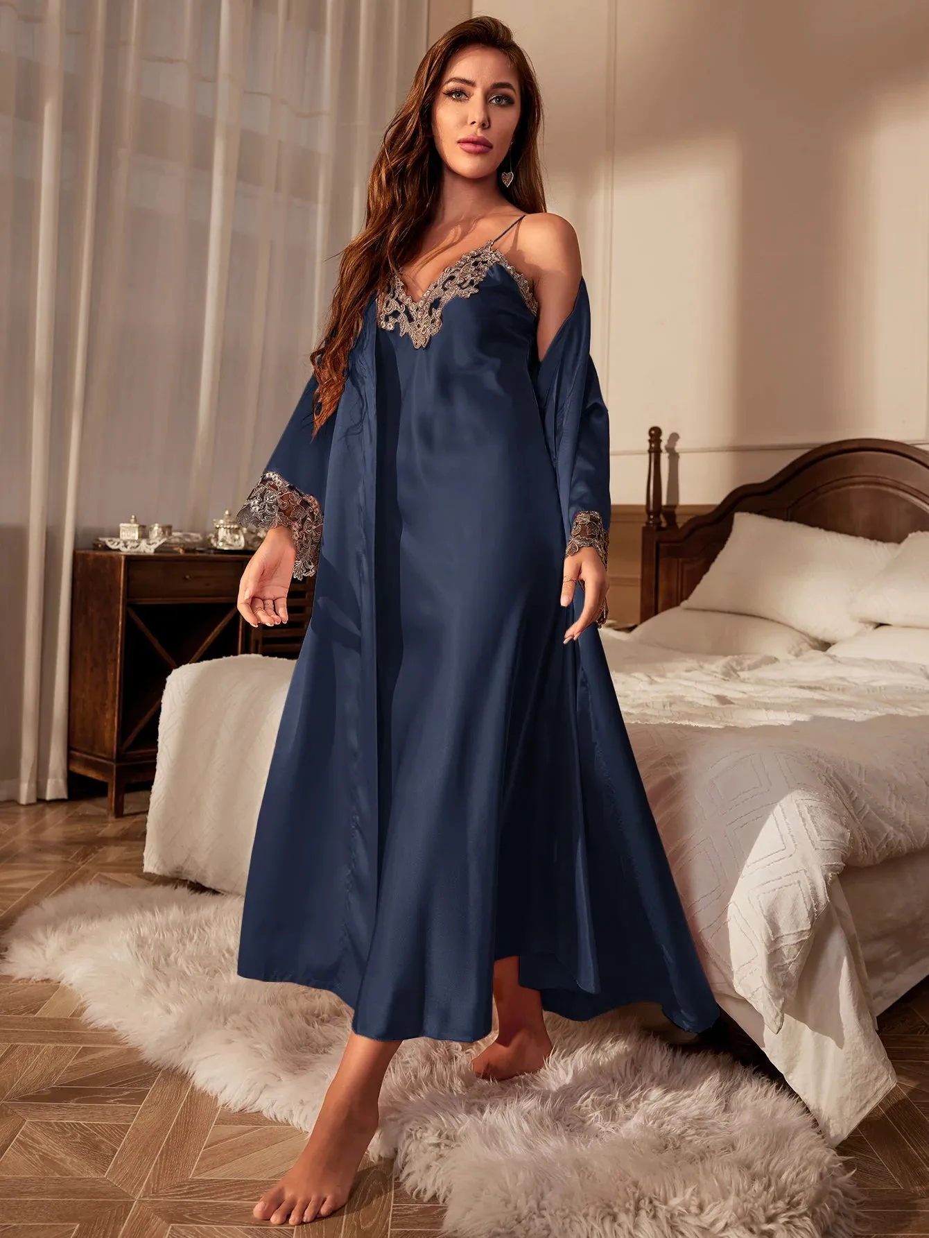 Women's Sleepwear Loungewear Contrast Lace Pajama set