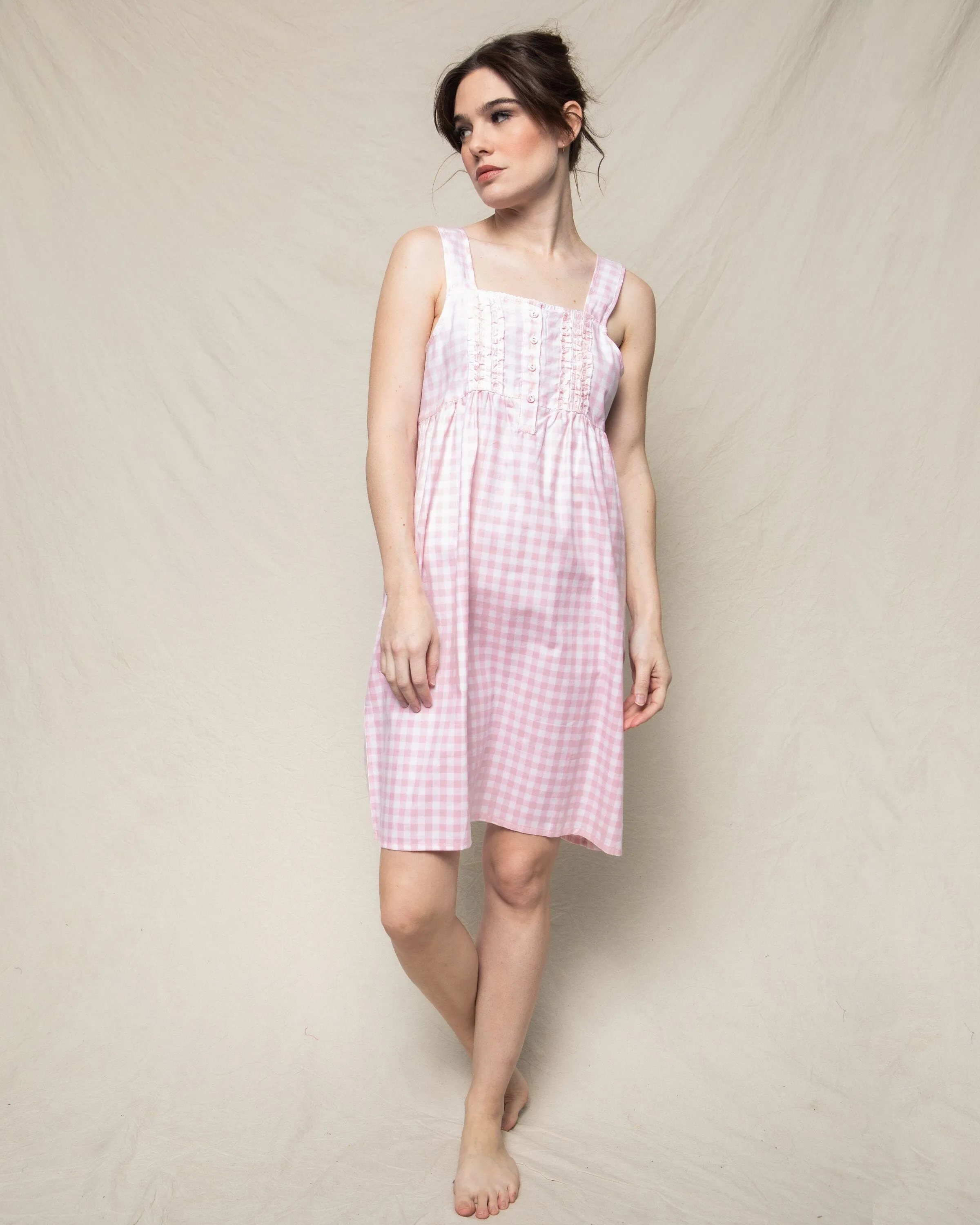 Women's Twill Charlotte Nightgown | Pink Gingham