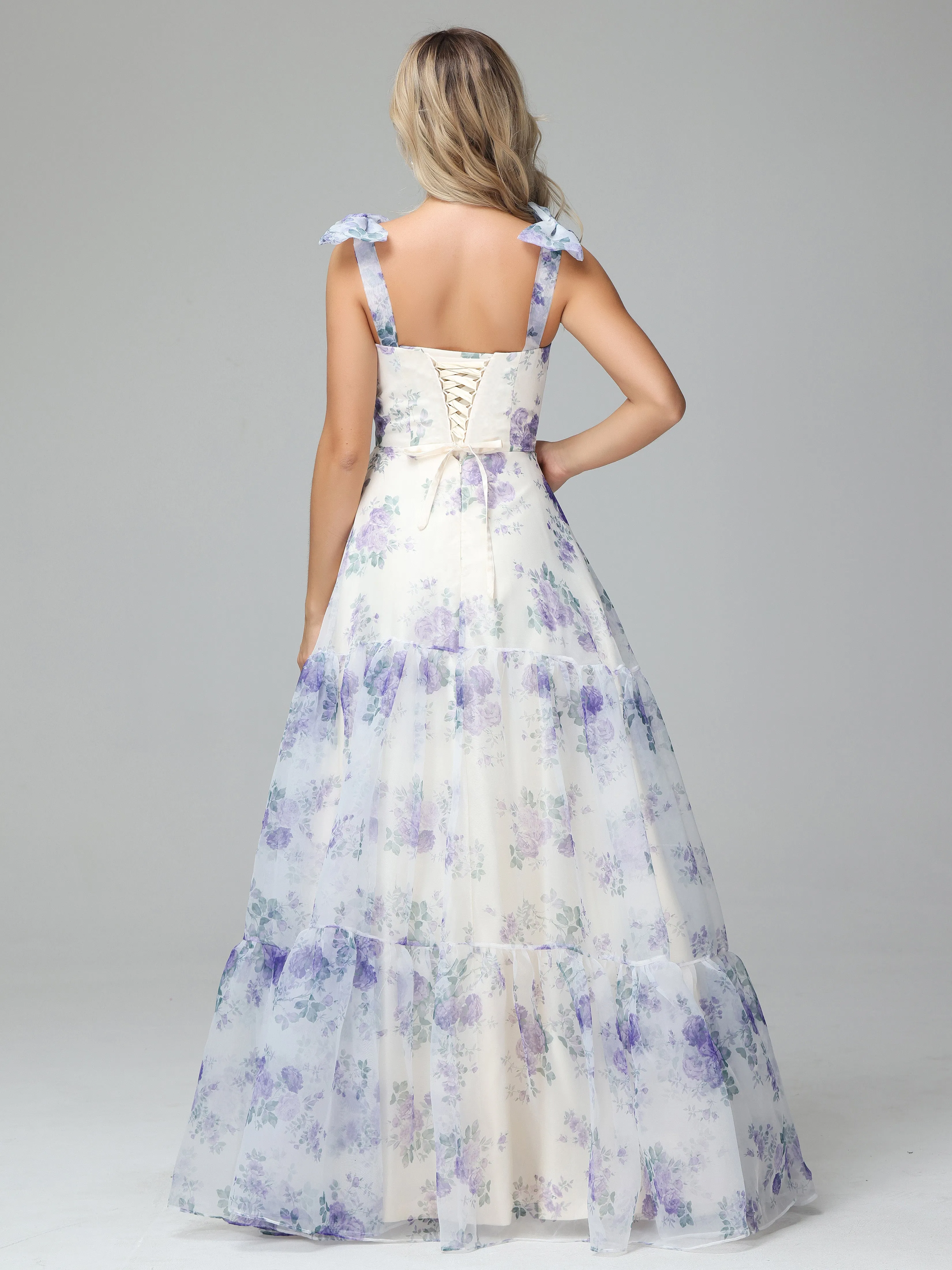 Élégante Robe de soirée  longue en Organza Florale