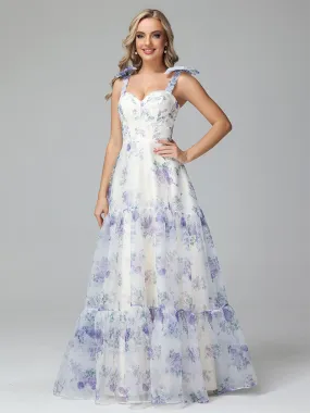 Élégante Robe de soirée  longue en Organza Florale