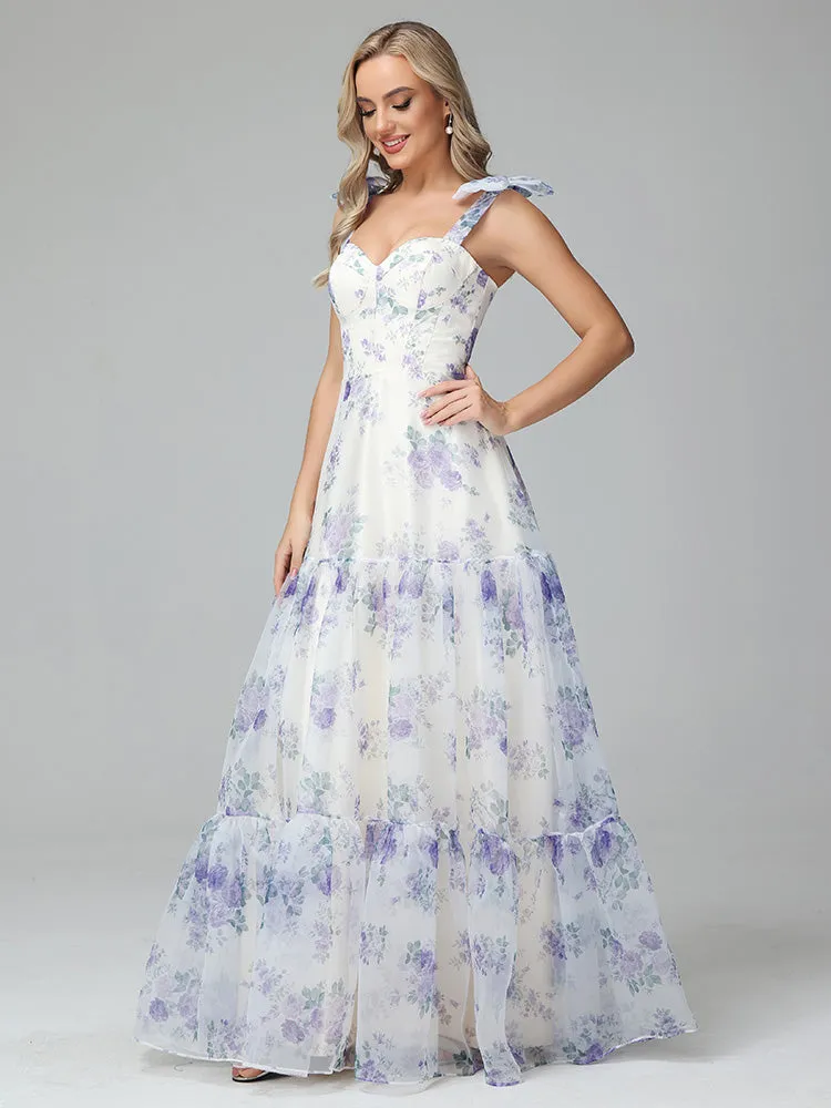 Élégante Robe de soirée  longue en Organza Florale