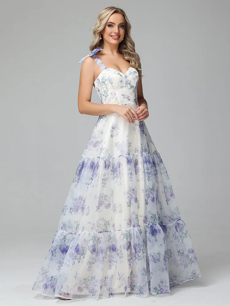 Élégante Robe de soirée  longue en Organza Florale