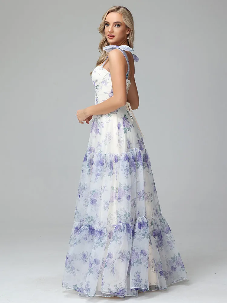 Élégante Robe de soirée  longue en Organza Florale