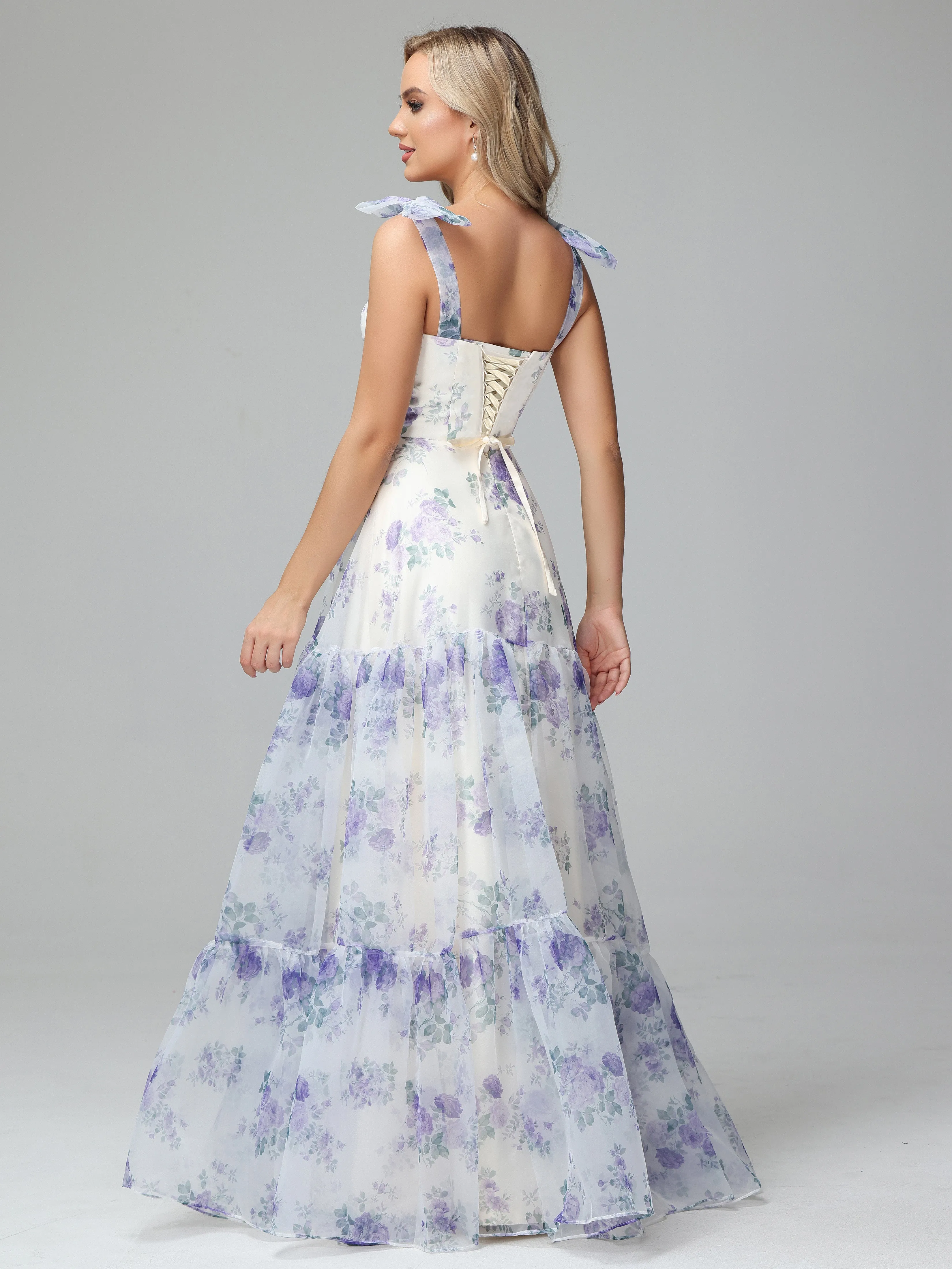 Élégante Robe de soirée  longue en Organza Florale