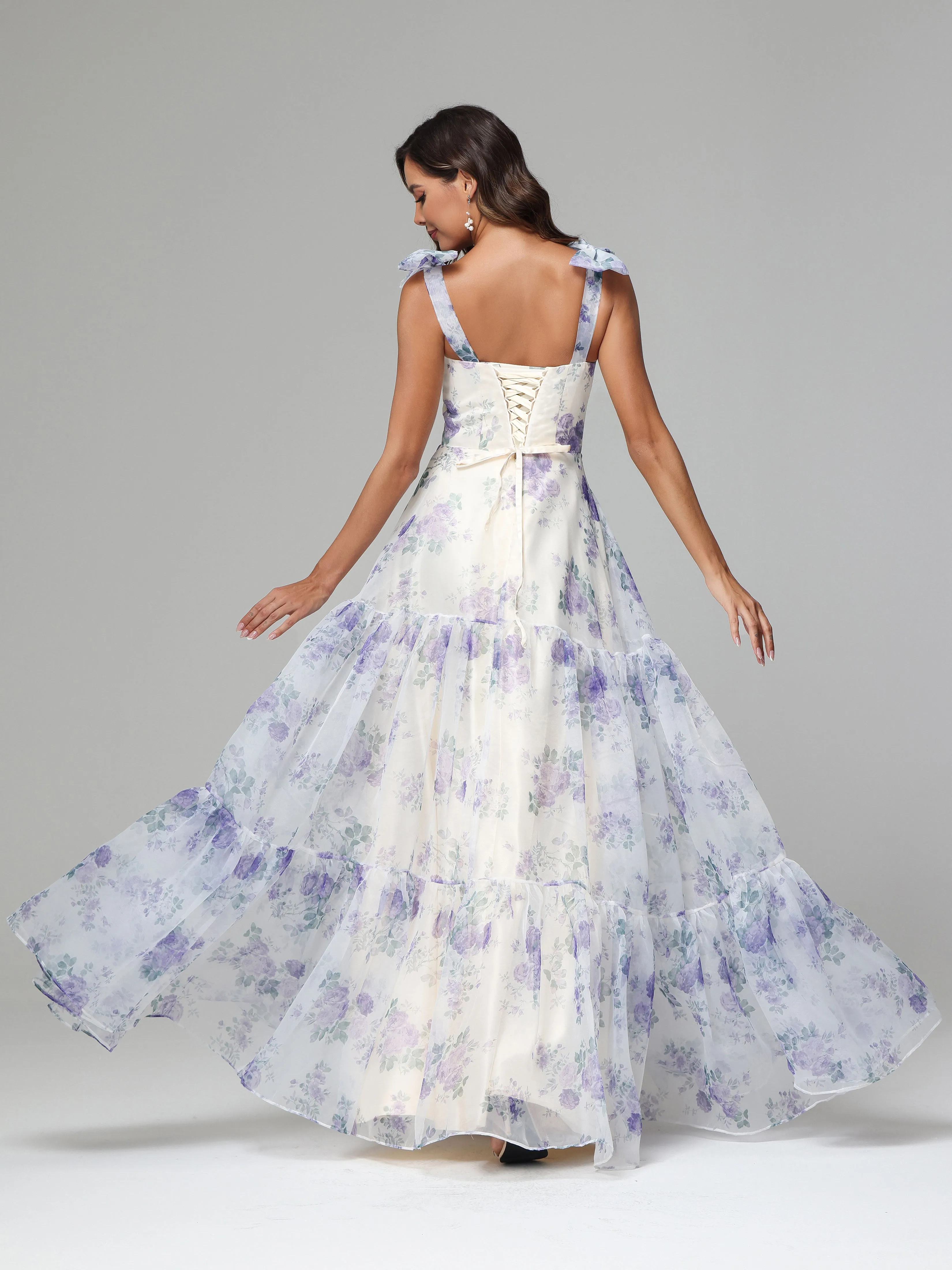 Élégante Robe de soirée  longue en Organza Florale