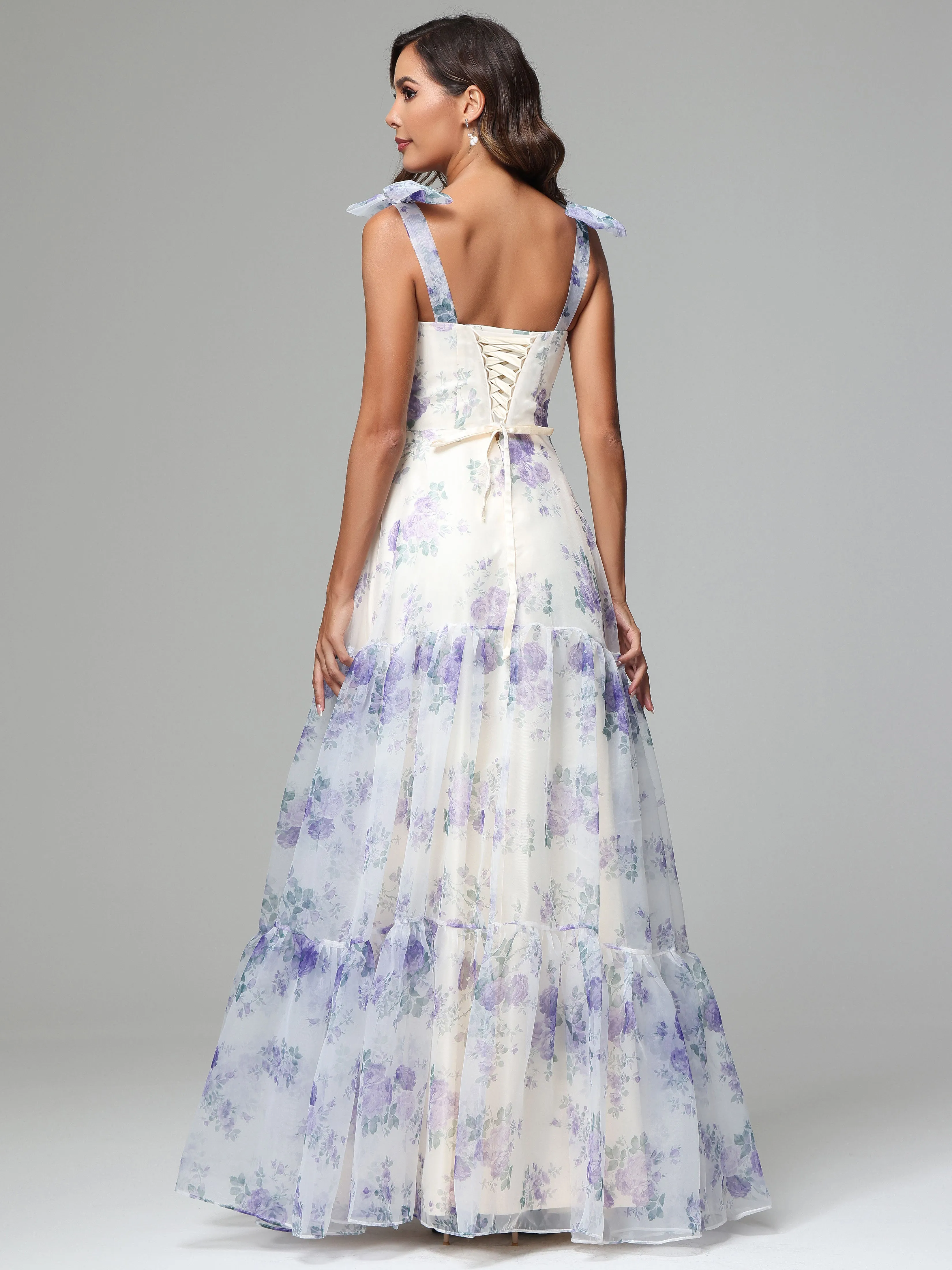 Élégante Robe de soirée  longue en Organza Florale